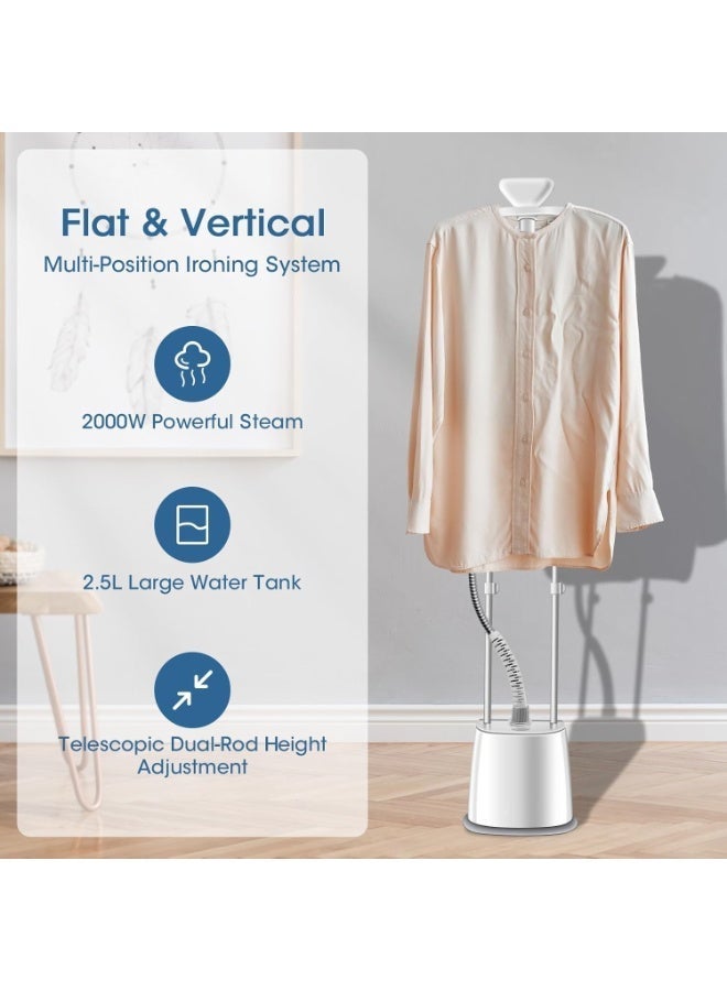 VAYMAY Garment Steamer, 2000W Vertical Clothes Steam Iron Standing 35-Second Instant Heat-Up, Height Adjustable Steamer And Built-in Ironing Board, 2.5L Water Tank, Steam Iron, Light Grey Color - Image 5